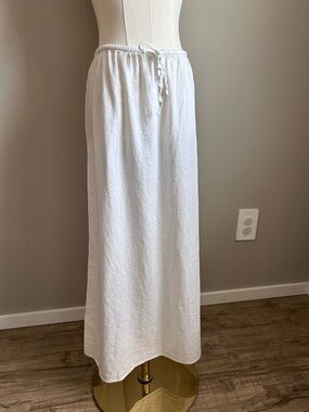 Linen blend White Drawstring Midi Skirt summer lightweight breathable boho